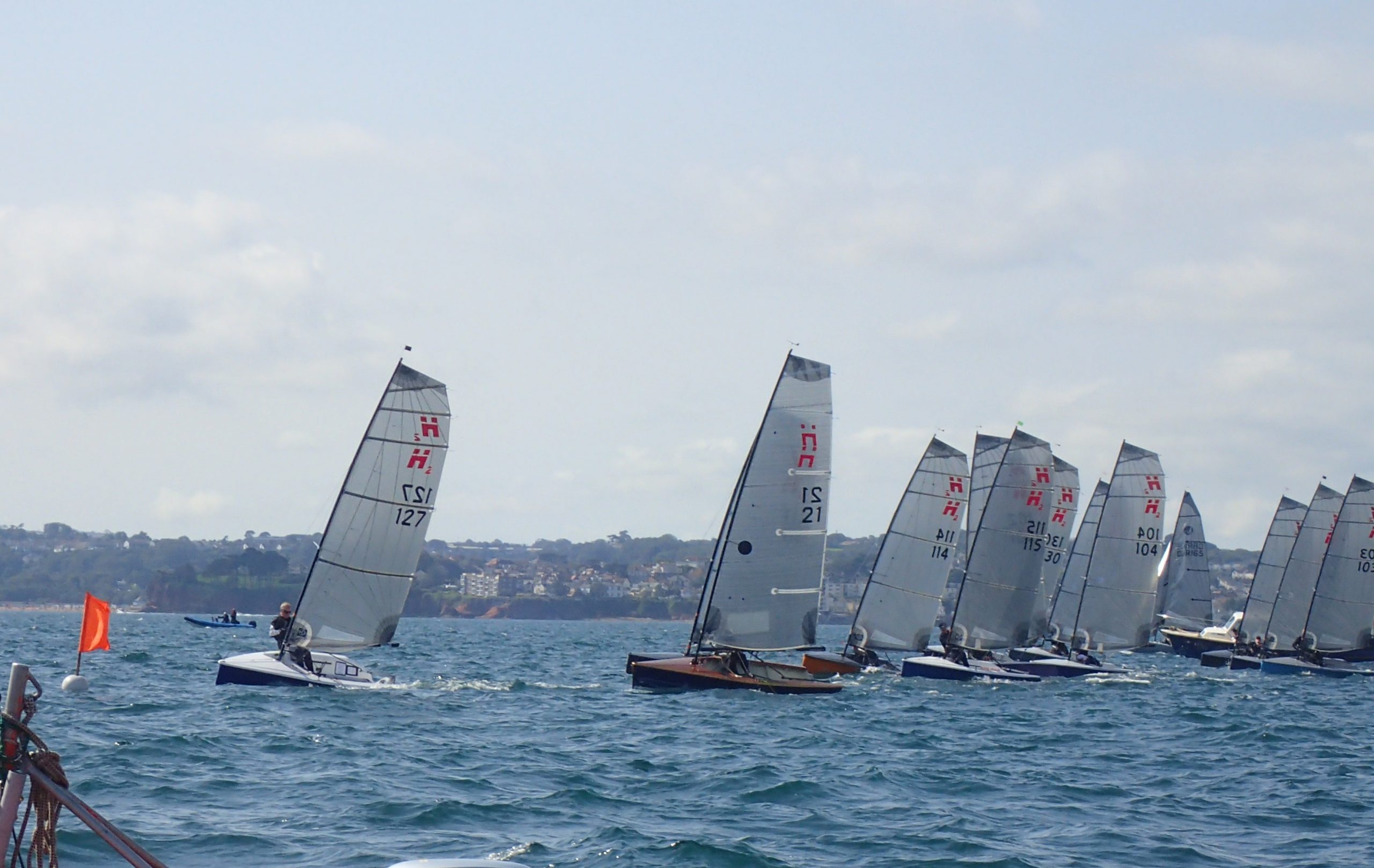 Hadron h2 dinghys starting a race at the nationals